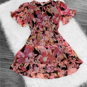 Umgee Pink and Black Floral Mini Dress